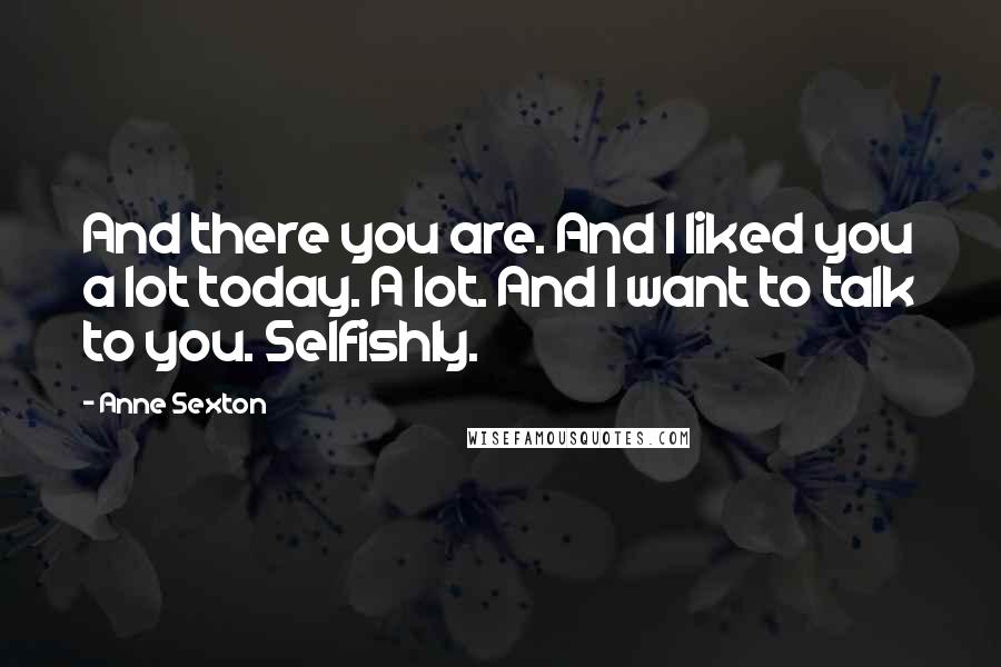 Anne Sexton Quotes: And there you are. And I liked you a lot today. A lot. And I want to talk to you. Selfishly.