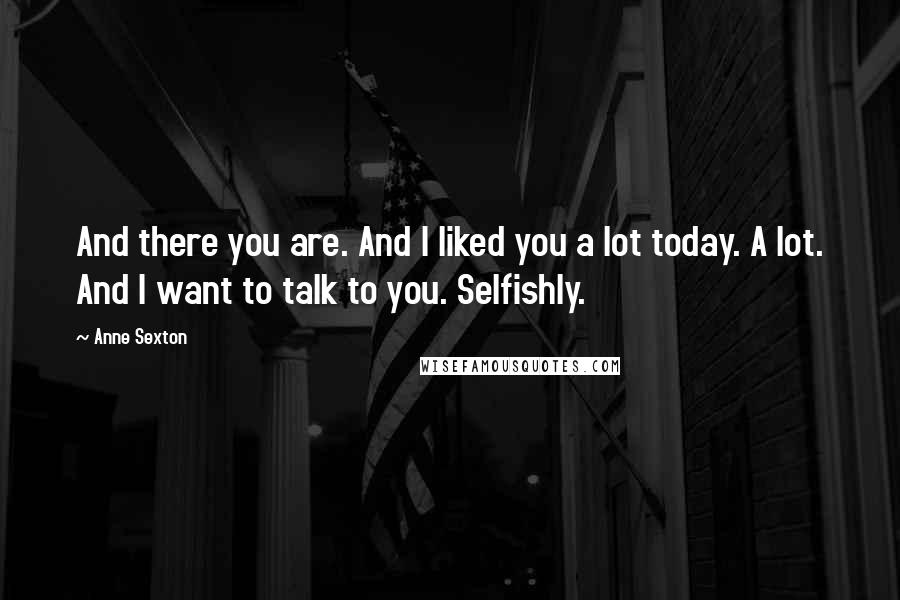 Anne Sexton Quotes: And there you are. And I liked you a lot today. A lot. And I want to talk to you. Selfishly.