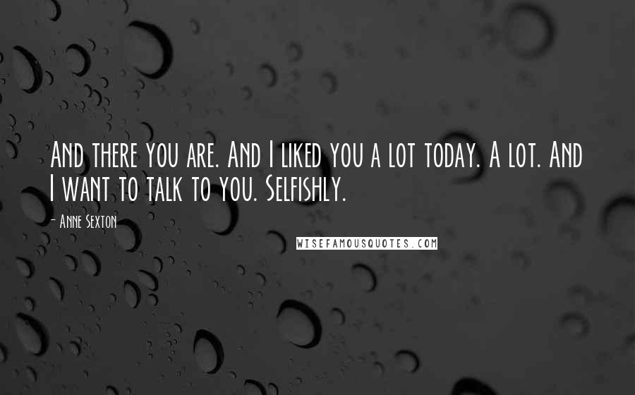 Anne Sexton Quotes: And there you are. And I liked you a lot today. A lot. And I want to talk to you. Selfishly.