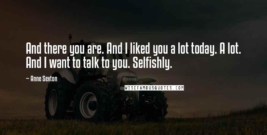 Anne Sexton Quotes: And there you are. And I liked you a lot today. A lot. And I want to talk to you. Selfishly.