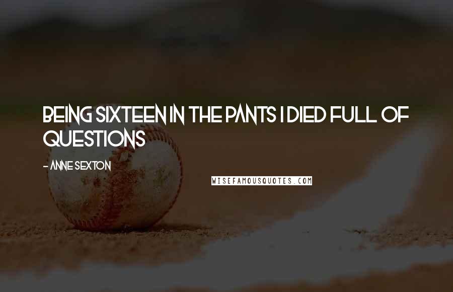 Anne Sexton Quotes: Being sixteen in the pants I died full of questions