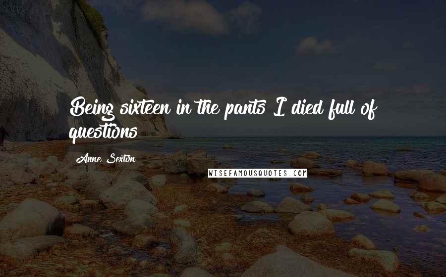 Anne Sexton Quotes: Being sixteen in the pants I died full of questions