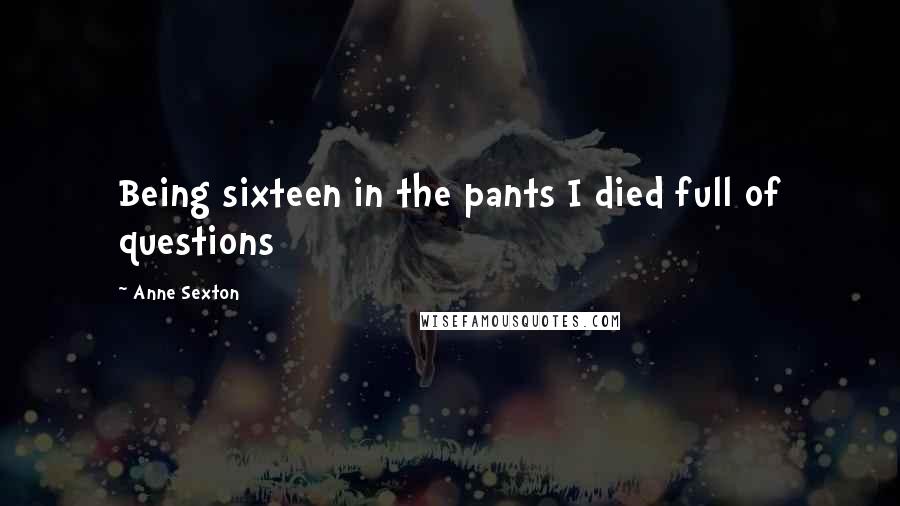 Anne Sexton Quotes: Being sixteen in the pants I died full of questions