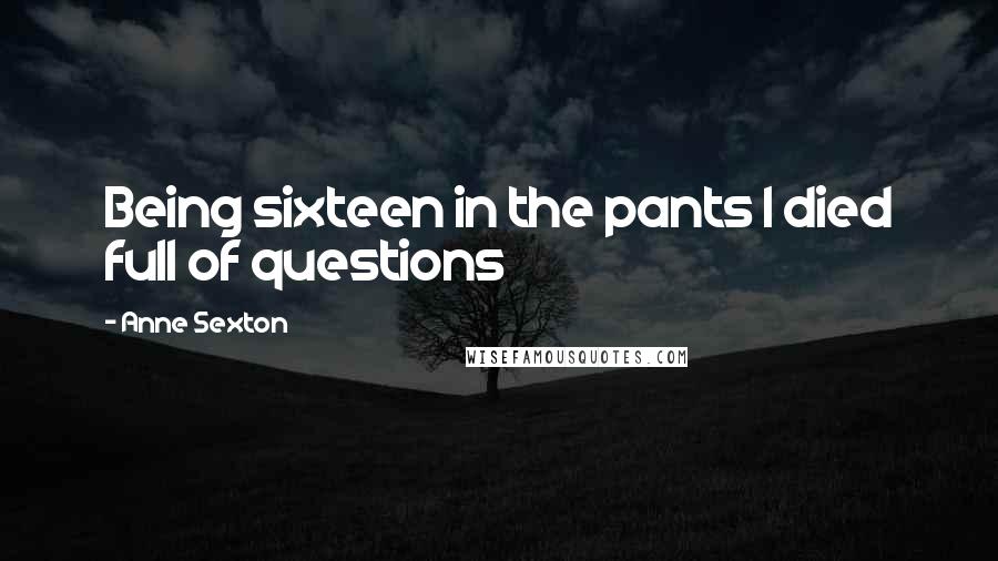 Anne Sexton Quotes: Being sixteen in the pants I died full of questions