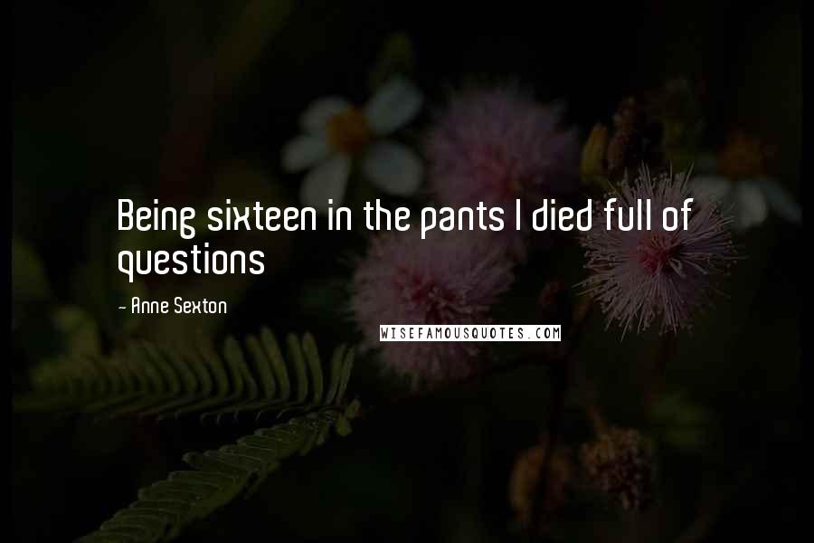 Anne Sexton Quotes: Being sixteen in the pants I died full of questions