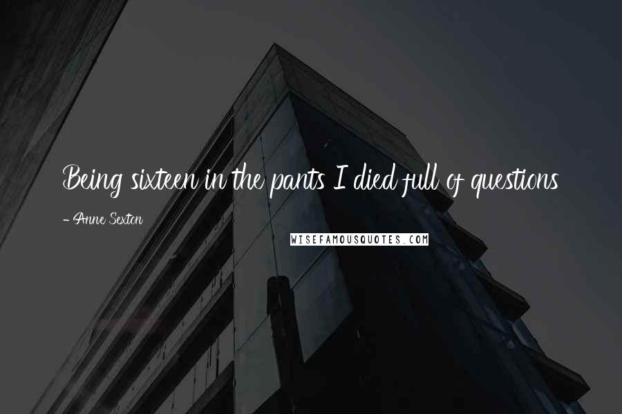 Anne Sexton Quotes: Being sixteen in the pants I died full of questions