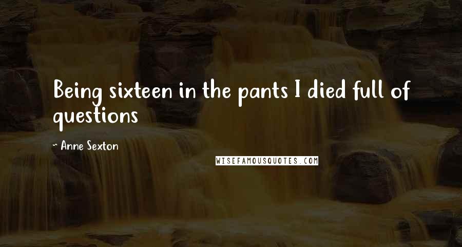 Anne Sexton Quotes: Being sixteen in the pants I died full of questions