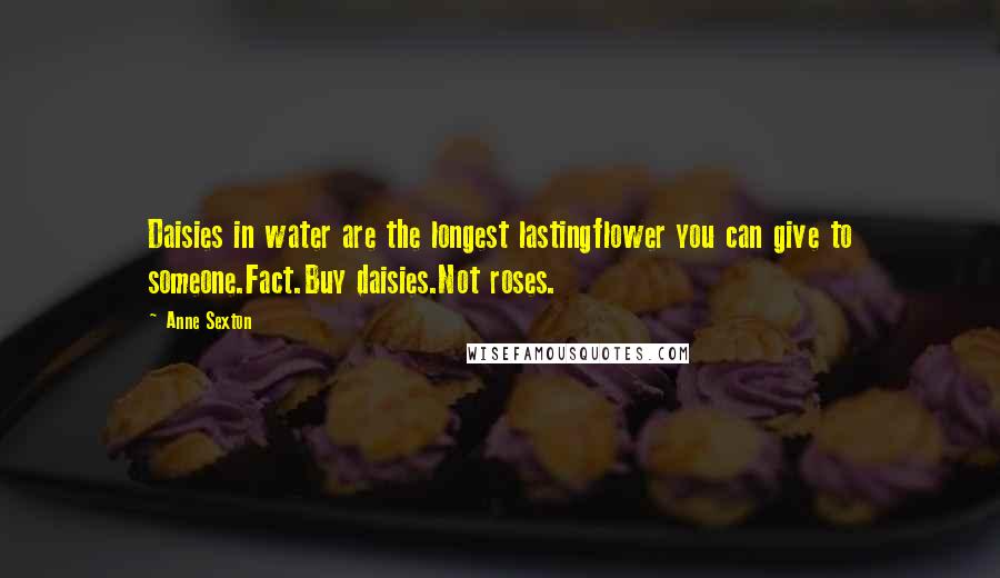 Anne Sexton Quotes: Daisies in water are the longest lastingflower you can give to someone.Fact.Buy daisies.Not roses.