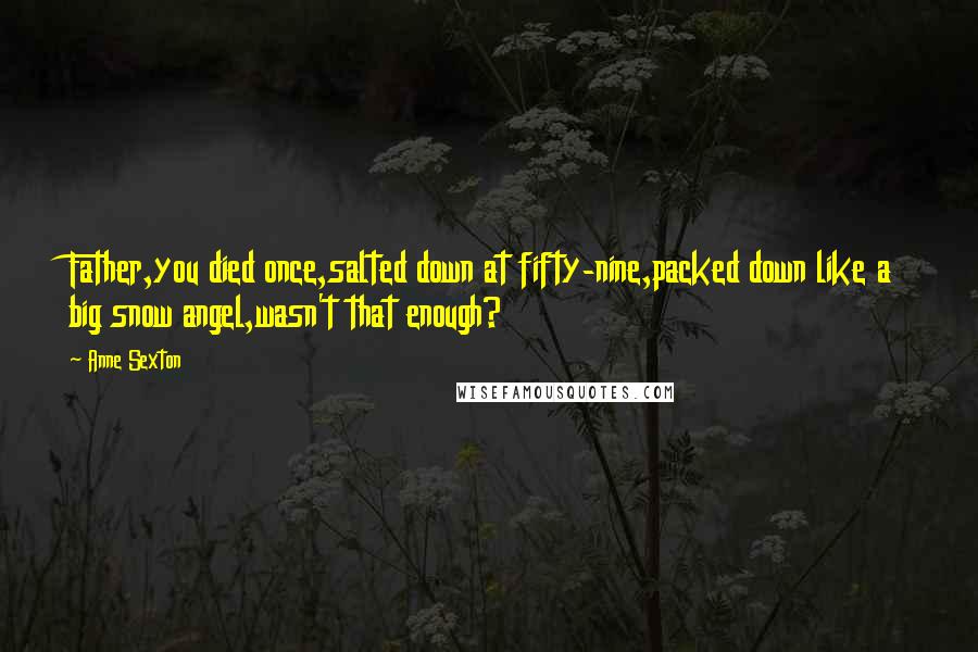 Anne Sexton Quotes: Father,you died once,salted down at fifty-nine,packed down like a big snow angel,wasn't that enough?