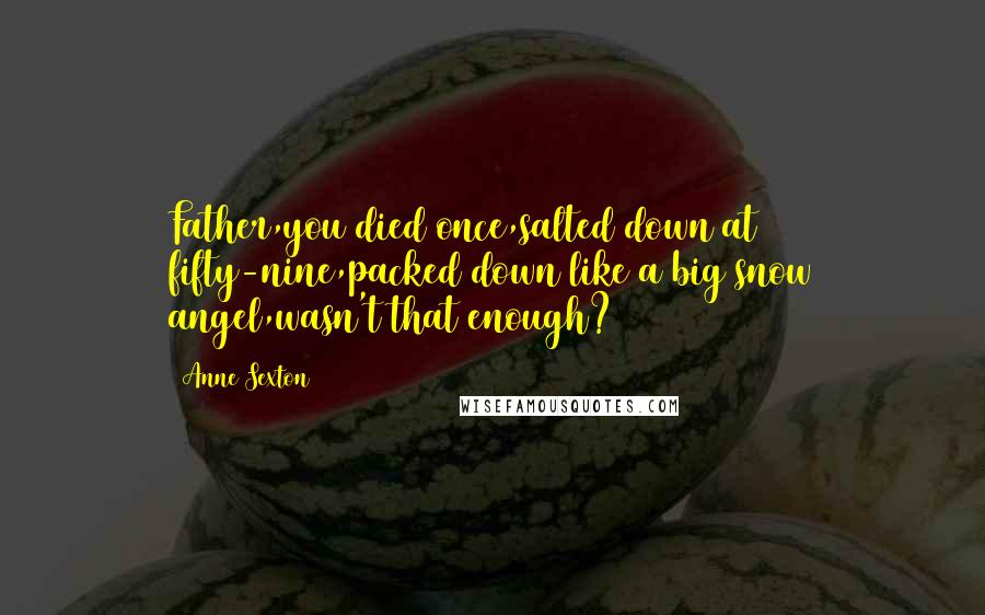 Anne Sexton Quotes: Father,you died once,salted down at fifty-nine,packed down like a big snow angel,wasn't that enough?