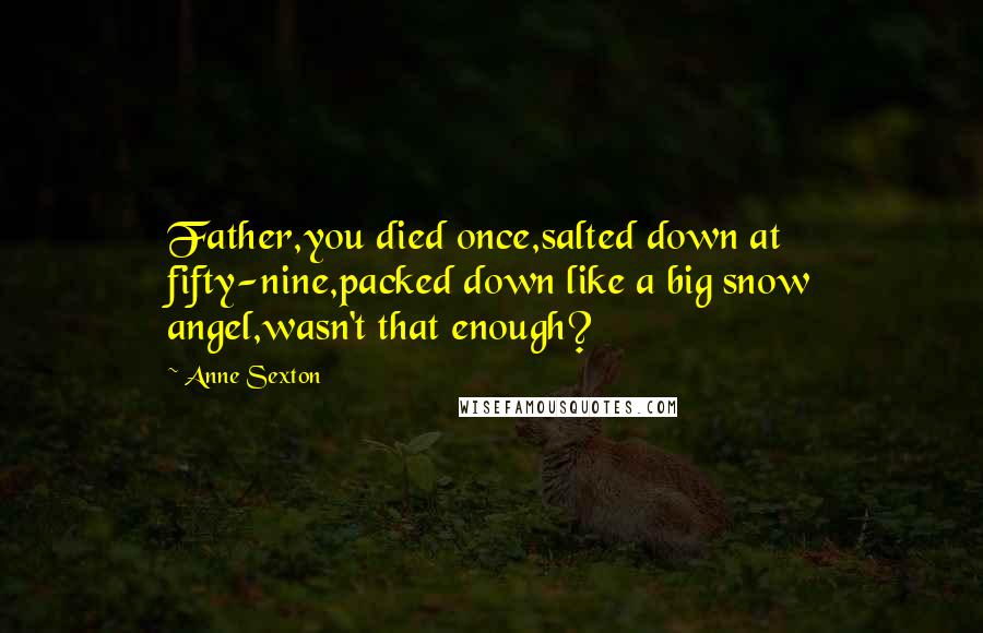 Anne Sexton Quotes: Father,you died once,salted down at fifty-nine,packed down like a big snow angel,wasn't that enough?