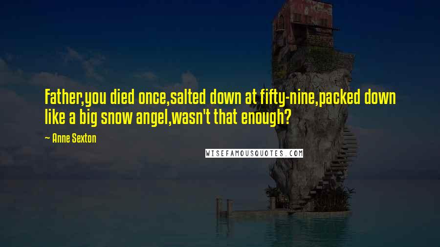 Anne Sexton Quotes: Father,you died once,salted down at fifty-nine,packed down like a big snow angel,wasn't that enough?