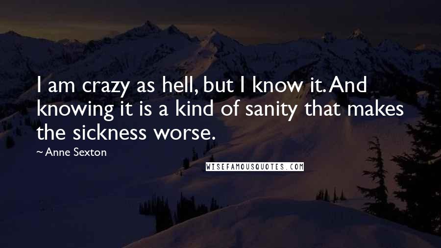 Anne Sexton Quotes: I am crazy as hell, but I know it. And knowing it is a kind of sanity that makes the sickness worse.