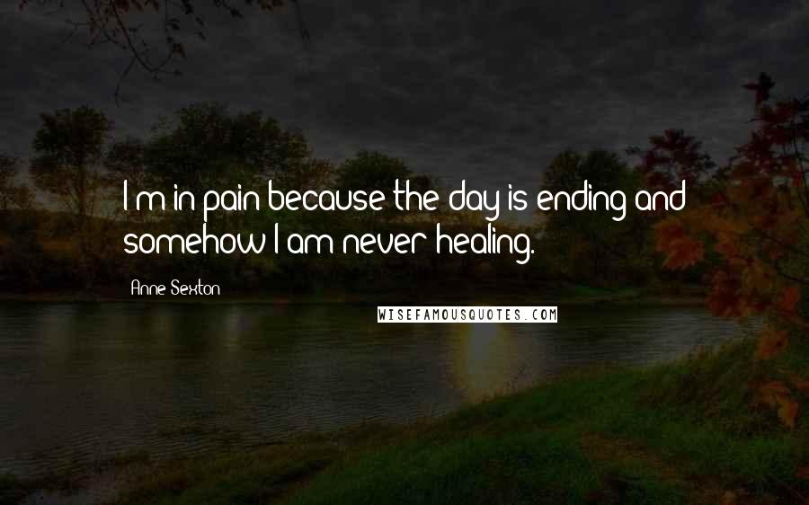 Anne Sexton Quotes: I'm in pain because the day is ending and somehow I am never healing.