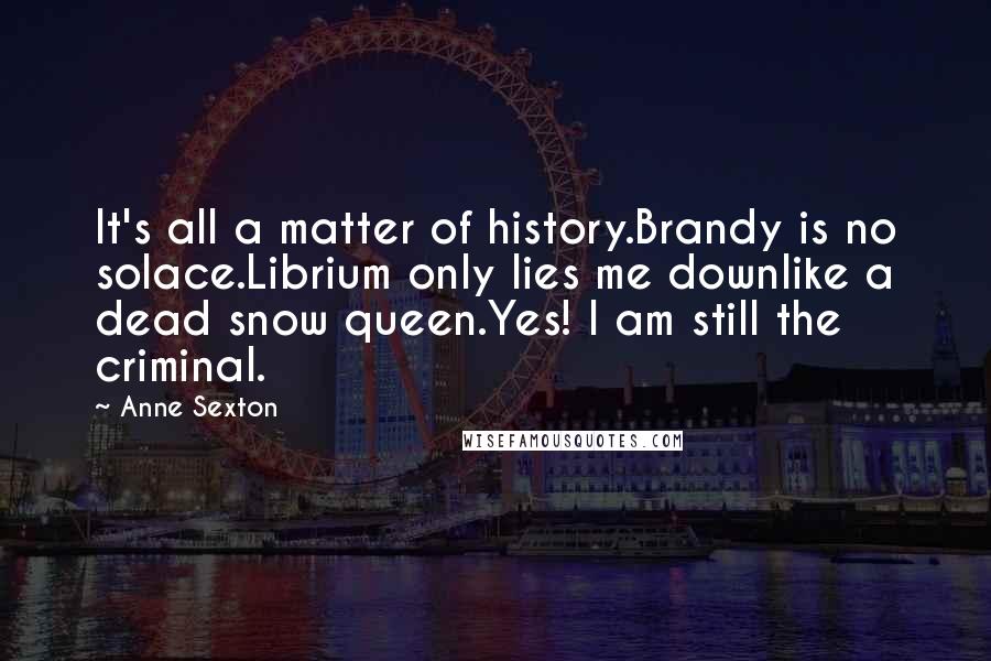 Anne Sexton Quotes: It's all a matter of history.Brandy is no solace.Librium only lies me downlike a dead snow queen.Yes! I am still the criminal.