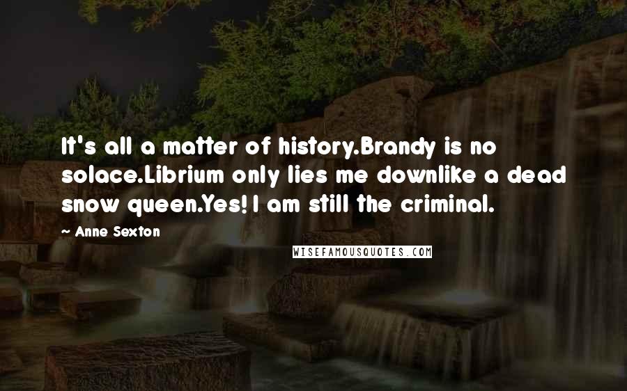 Anne Sexton Quotes: It's all a matter of history.Brandy is no solace.Librium only lies me downlike a dead snow queen.Yes! I am still the criminal.