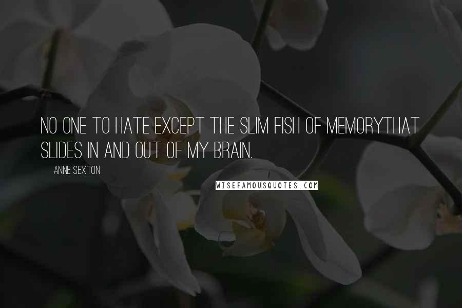 Anne Sexton Quotes: No one to hate except the slim fish of memorythat slides in and out of my brain.