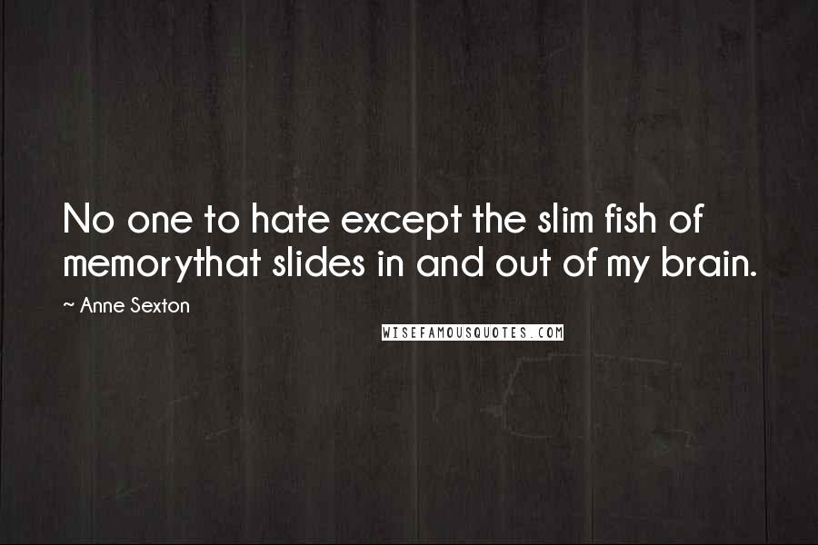 Anne Sexton Quotes: No one to hate except the slim fish of memorythat slides in and out of my brain.