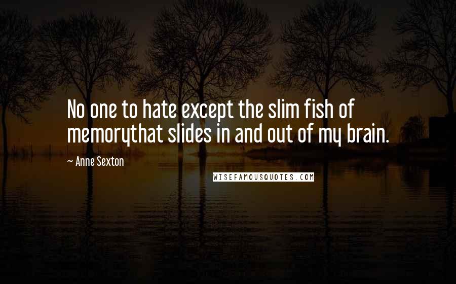 Anne Sexton Quotes: No one to hate except the slim fish of memorythat slides in and out of my brain.