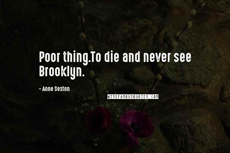 Anne Sexton Quotes: Poor thing.To die and never see Brooklyn.