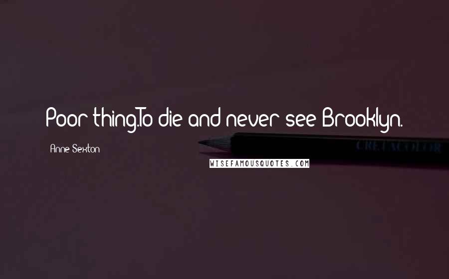 Anne Sexton Quotes: Poor thing.To die and never see Brooklyn.