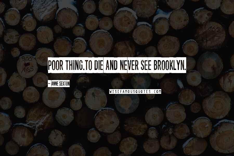 Anne Sexton Quotes: Poor thing.To die and never see Brooklyn.