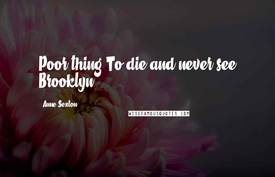 Anne Sexton Quotes: Poor thing.To die and never see Brooklyn.