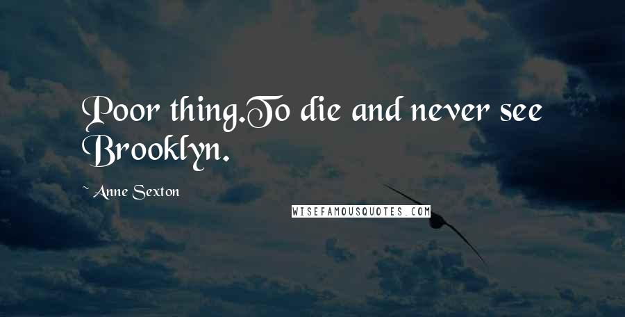 Anne Sexton Quotes: Poor thing.To die and never see Brooklyn.