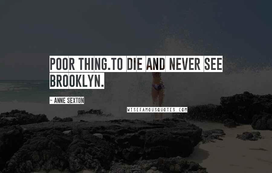 Anne Sexton Quotes: Poor thing.To die and never see Brooklyn.