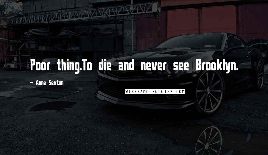 Anne Sexton Quotes: Poor thing.To die and never see Brooklyn.