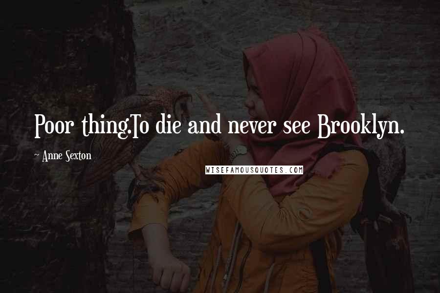 Anne Sexton Quotes: Poor thing.To die and never see Brooklyn.