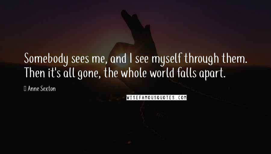 Anne Sexton Quotes: Somebody sees me, and I see myself through them. Then it's all gone, the whole world falls apart.