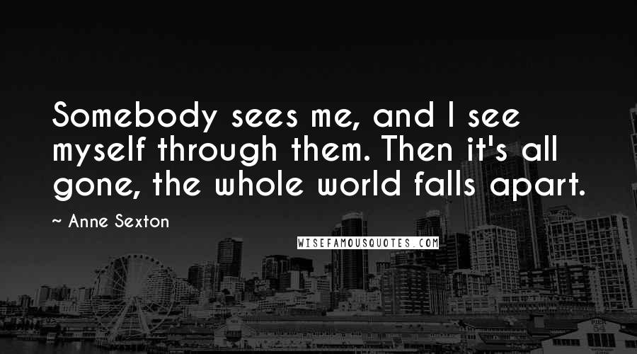 Anne Sexton Quotes: Somebody sees me, and I see myself through them. Then it's all gone, the whole world falls apart.