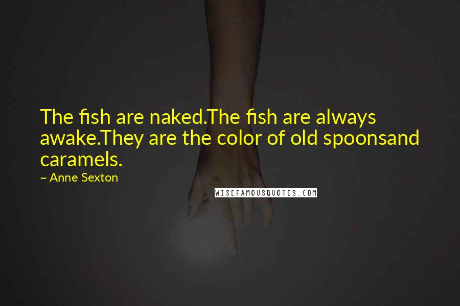 Anne Sexton Quotes: The fish are naked.The fish are always awake.They are the color of old spoonsand caramels.