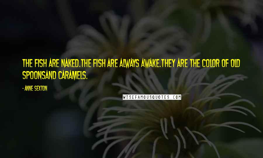 Anne Sexton Quotes: The fish are naked.The fish are always awake.They are the color of old spoonsand caramels.