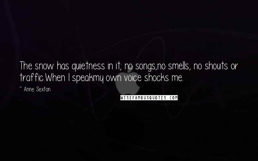 Anne Sexton Quotes: The snow has quietness in it; no songs,no smells, no shouts or traffic.When I speakmy own voice shocks me.