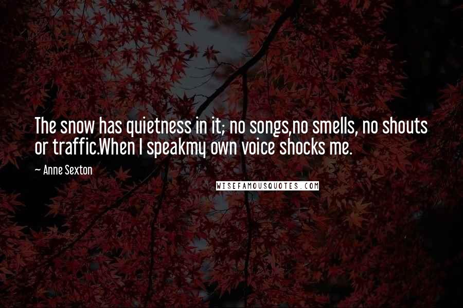 Anne Sexton Quotes: The snow has quietness in it; no songs,no smells, no shouts or traffic.When I speakmy own voice shocks me.