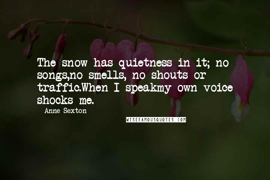 Anne Sexton Quotes: The snow has quietness in it; no songs,no smells, no shouts or traffic.When I speakmy own voice shocks me.