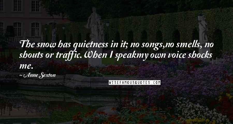 Anne Sexton Quotes: The snow has quietness in it; no songs,no smells, no shouts or traffic.When I speakmy own voice shocks me.