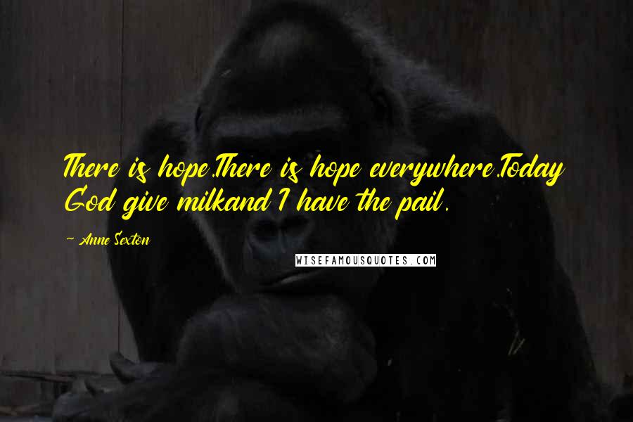 Anne Sexton Quotes: There is hope.There is hope everywhere.Today God give milkand I have the pail.