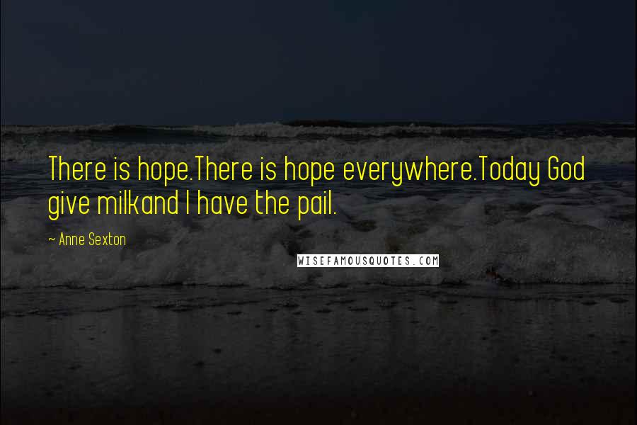 Anne Sexton Quotes: There is hope.There is hope everywhere.Today God give milkand I have the pail.