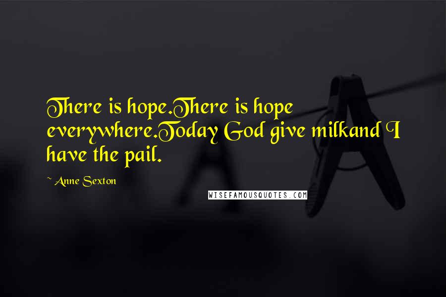 Anne Sexton Quotes: There is hope.There is hope everywhere.Today God give milkand I have the pail.