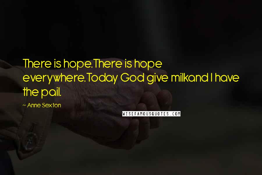 Anne Sexton Quotes: There is hope.There is hope everywhere.Today God give milkand I have the pail.