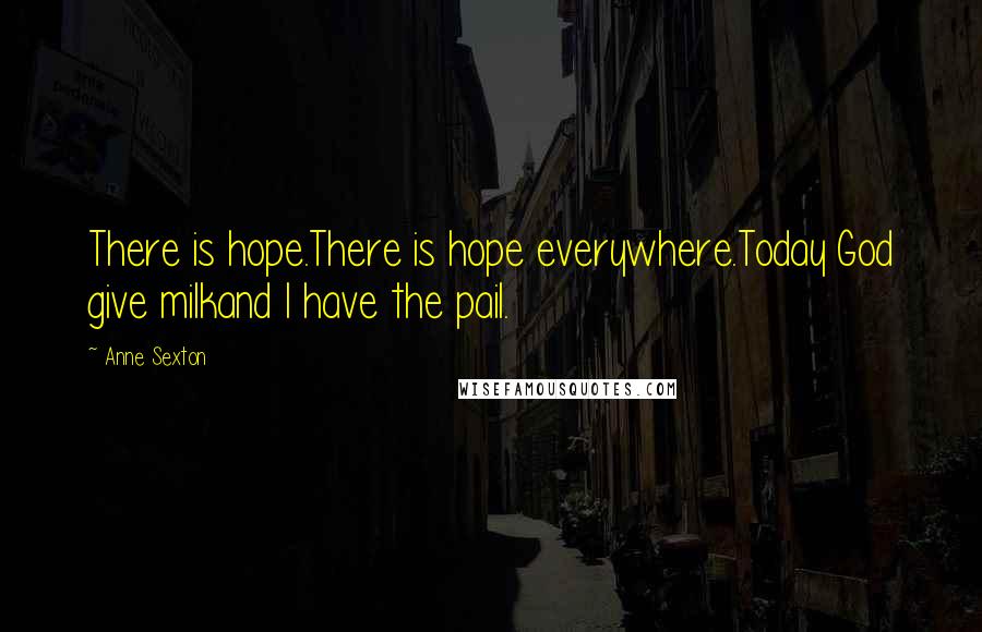 Anne Sexton Quotes: There is hope.There is hope everywhere.Today God give milkand I have the pail.