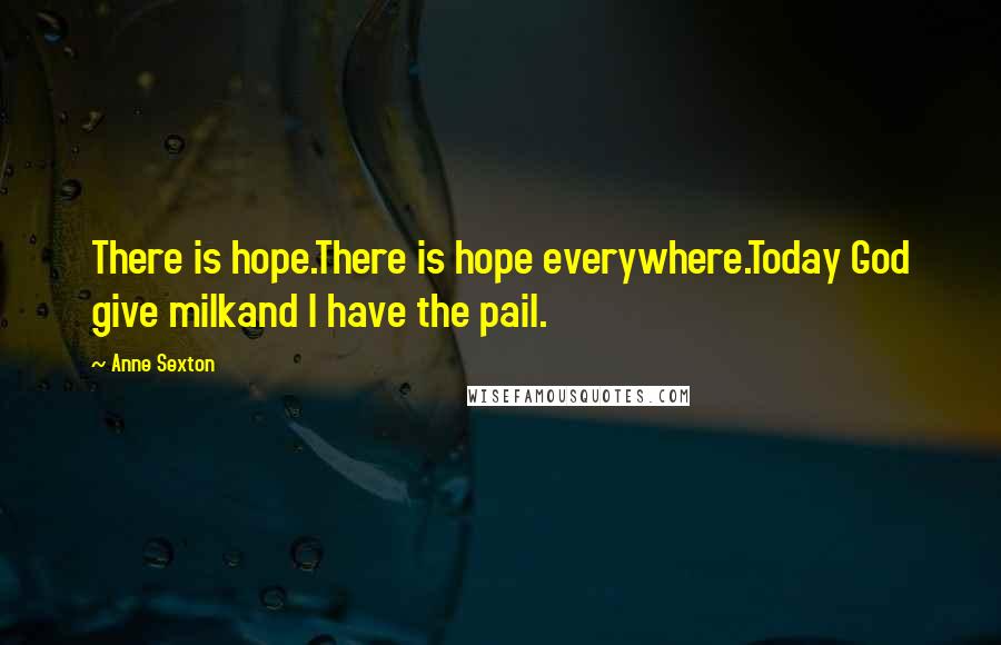 Anne Sexton Quotes: There is hope.There is hope everywhere.Today God give milkand I have the pail.