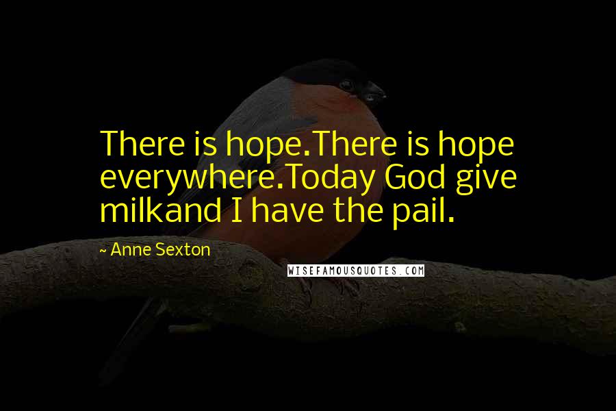 Anne Sexton Quotes: There is hope.There is hope everywhere.Today God give milkand I have the pail.