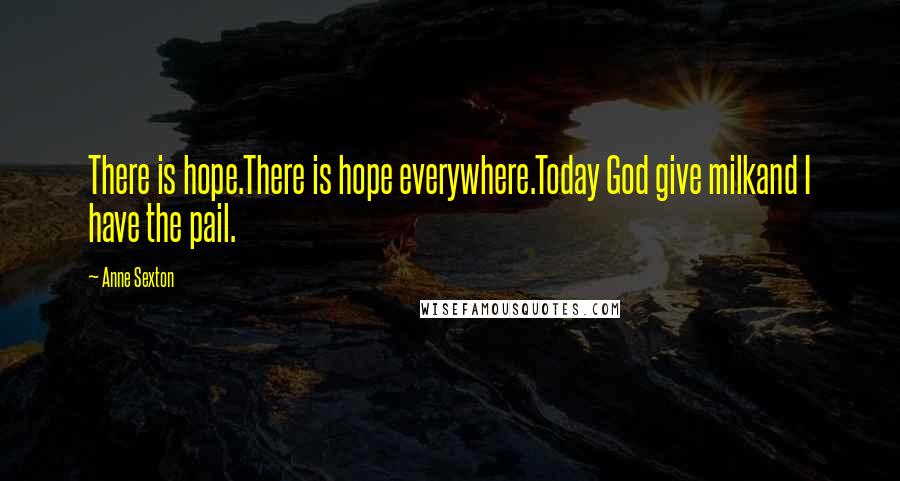 Anne Sexton Quotes: There is hope.There is hope everywhere.Today God give milkand I have the pail.