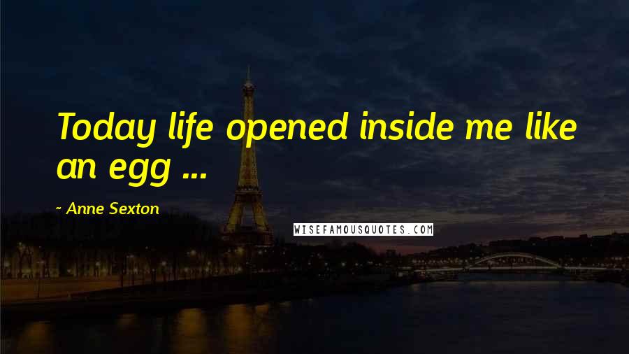 Anne Sexton Quotes: Today life opened inside me like an egg ...