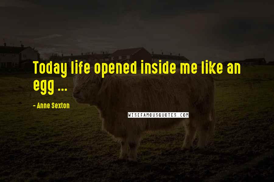 Anne Sexton Quotes: Today life opened inside me like an egg ...