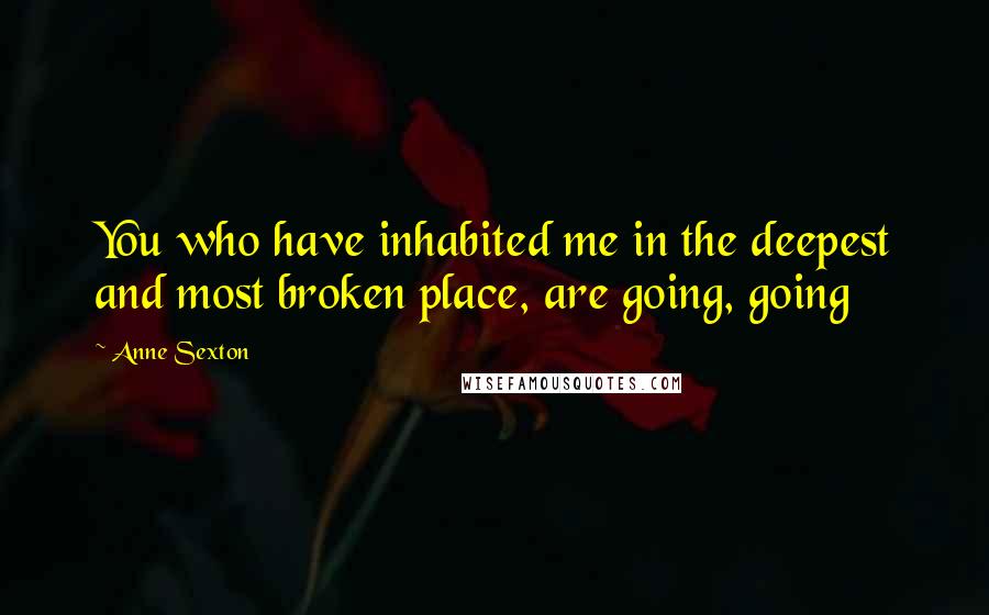 Anne Sexton Quotes: You who have inhabited me in the deepest and most broken place, are going, going